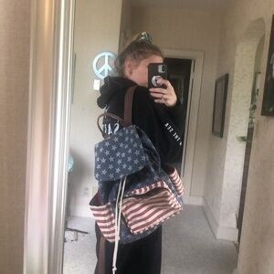 Quagga Red White & Blue American Flag Canvas Backpack